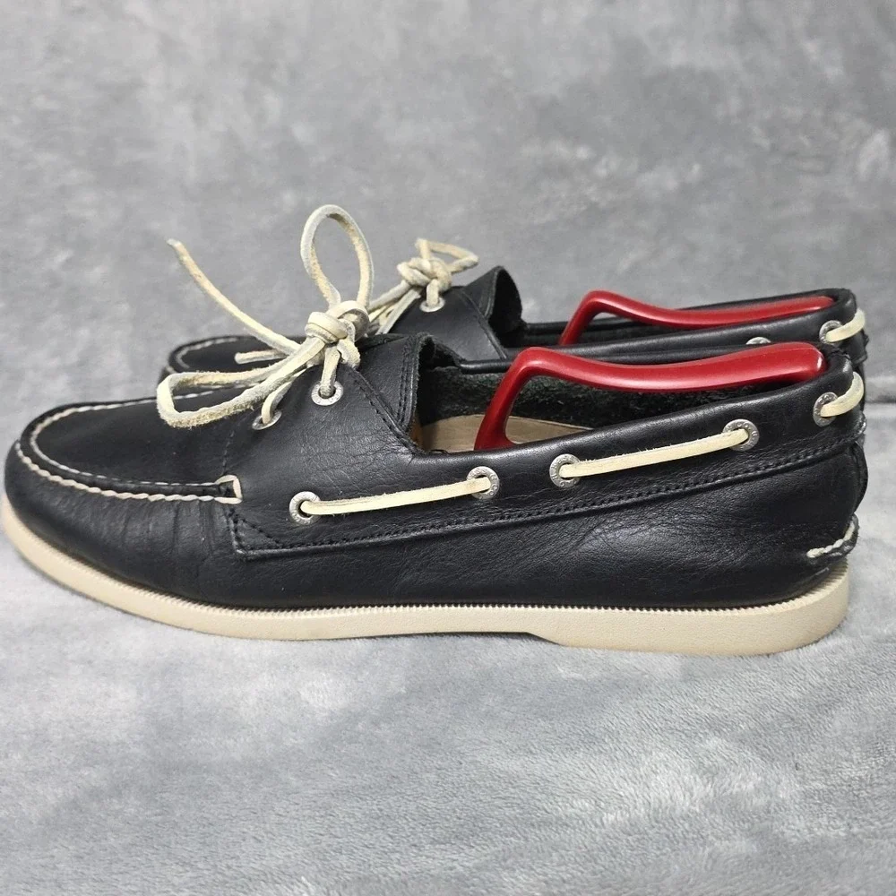 Vintage GH Bass Summer Hampton Boat Shoes Men's Size 9.5 M Black Leather Made In